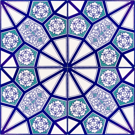 AC-3 A Geometric Blue Pattern Cini Tile, Kütahya tile, Iznik tile, Mosque tiles, Turkish bath, arabic mosque, Bathroom decoration, prices, examples