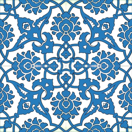 20x20 SP-83-M Mavi Beyaz Rumi Desenli Cini Karo Pano Kütahya ve İznik çinileri cami otel türk hamamı banyo mutfak seramik dekorasyon örnekleri