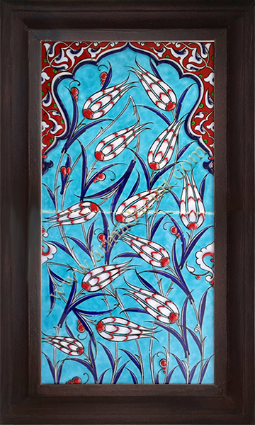 20x40 Iznik Tile Blue Floor Tulip Patterned Hand Decor 154 Cini Panel