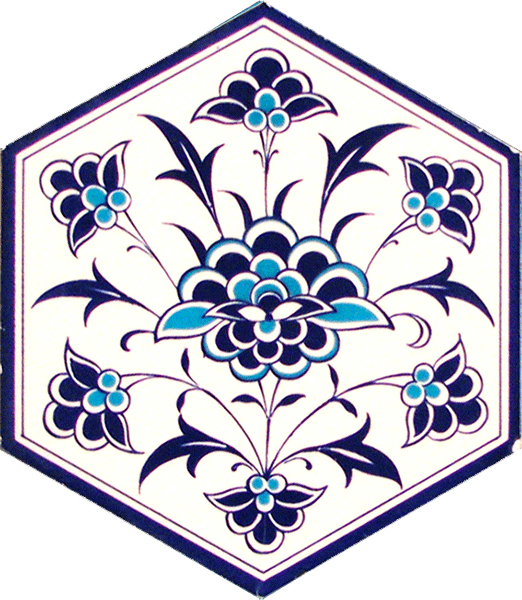 AL-1 iznik White Flower Hexagon Ceramic Tile, Kutahya tile, tiles, Turkish bath, mosque, Bathroom, hotel decoration prices, hexagon tile, decorations, sample