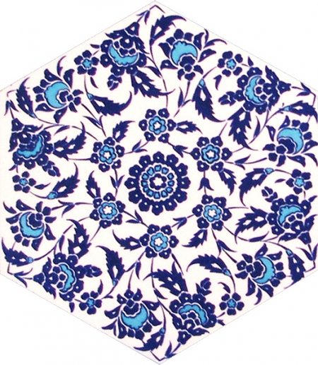 AL-3 Kutahya Flower Patterned Hexagon Ceramic Tile, tiles, Turkish Ceramics Turkish bath, mosque, Bathroom, hotel decoration prices, hexagon tile, decorations