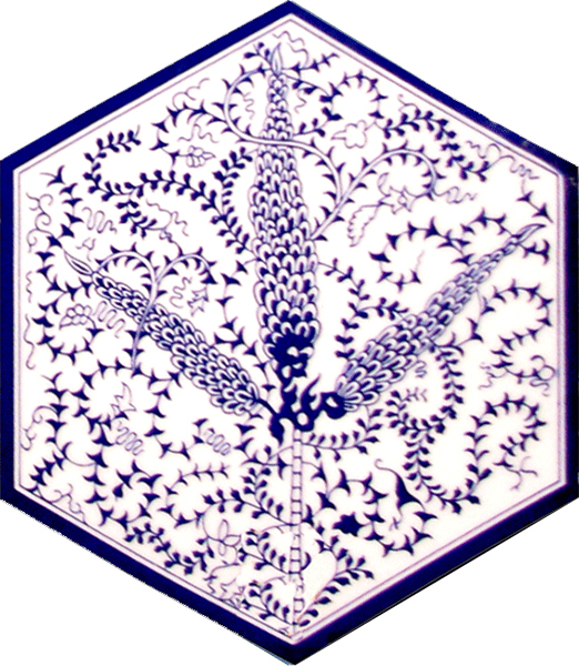 AL-6 Mavi selvi Altıgen Cini Seramik Karo, Kutahya çinisi, İznik çinileri, Türk hamamı, mosque, Banyo, otel dekorasyon fiyatları, hexagon tile, decorations