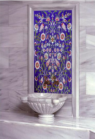 75x99 Classic Iznik Pattern Turkish Bath with Cobalt Flowers