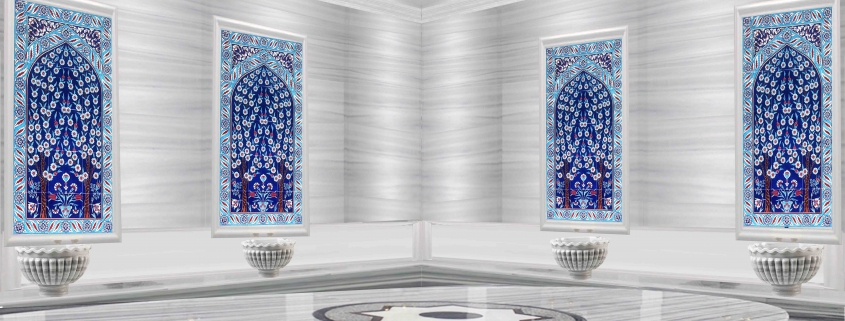 Türk çini Sanatı 80x120 Kobalt Hayat Ağacı Desenli Çini Türk Hamamı