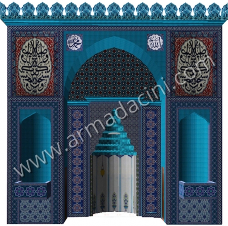 Arabic Style Turquoise Patterned Tiled Mihrab