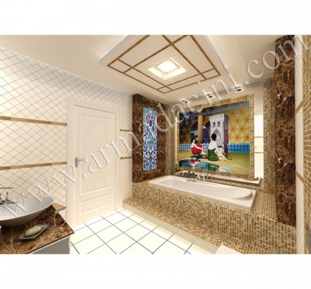 Banyo Dekorasyonu El Dekoru Çini Çalışması Kütahya ve iznik çinileri türk hamamı çini pano seramik dekorasyon hand made interior tile