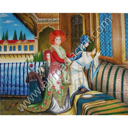 100x80 Османский Хуррем Султан Ручной Декор Панно Cini Плитка Кютахья и Изник ​​Плитка ручной работы Классическая турецкая плитка Художественные узоры Османские мотивы Турецкая плитка для ванны Панель для ванной Кухня Столешница керамическая отделка Интерьер ручной работы Керамическая плитка Украшение Турецкая ванна Образцы плитки для ванной комнаты Дворец наложниц