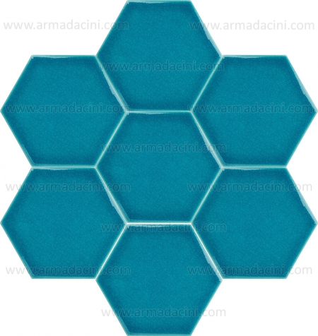 15x17 Flat Turquoise Hexagonal Colored Ceramic Tile Cracked Glazed