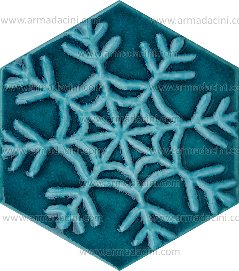 Relief Snowflake Patterned Hexagonal Turquoise Color Ceramic Tile in various forms embossed tile ceramic patterns patterns designs hotel hotel spa thermal cafe cafe design models designs ceramics