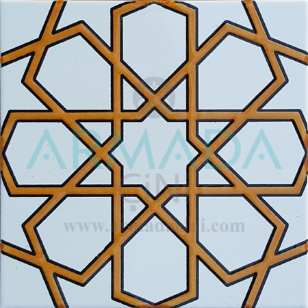 20x20 SP-89-B Patterned Iznik Tile Tile Models (Turkmen Star) White Gold Metallic Yellow Color Embossed Mosque Mihrap Minbar Tribal Chinese Geometric Tile