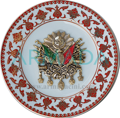 Ottoman State Coat of Arms Gold Gilded Porcelain Plate Best Most Beautiful Gold Gilded Porcelain Ceramic Tile Gift Promotional Plate Patterns Designs 2018 Handmade Hand Decor Handmade 3d 3 three dimensional Ottoman State Coat of Arms