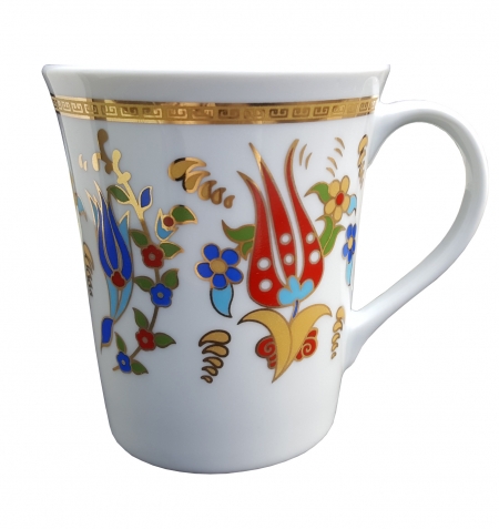 Gold Gilded Tile Patterned Porcelain Mug Mug Mug Cup Gift Tile Mug Cup Ceramic Mug Tulip Carnation Patterned Patterned Large Nescafe Cup