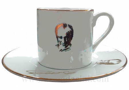 Set of 2 Atatürk's Cups Gold Gilded Gift special vip home office gift atatürk's silhouette with silhouette of atatürk in silhouette 2 in 2 double coffee cup set patterns models