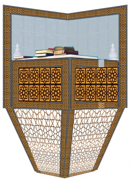 120X160 Sarı Kahve Beyaz Köşede Cami Kürsüsü 120X160 Sarı Kahve Cami hutbe Kürsüsü geometrik ve Çiçek desenli kürsüler - Osmanlı cami dekorasyonu hutbe vaiz kürsü islamic mosque tile